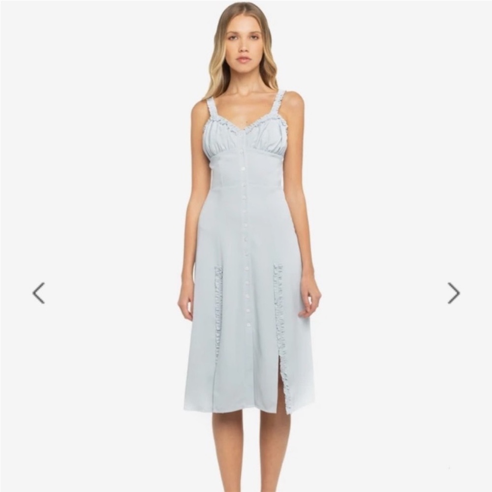 Light Blue Button-Front Midi Dress with Front Slits - Picture 4 of 4
